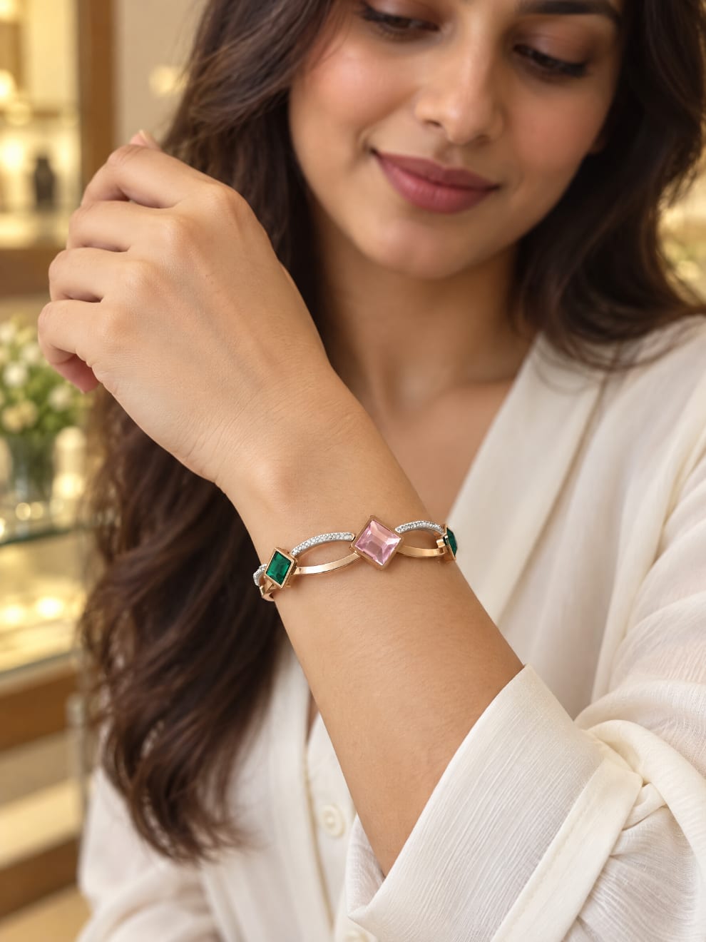 Emerald & Blush Gemstone Bangle