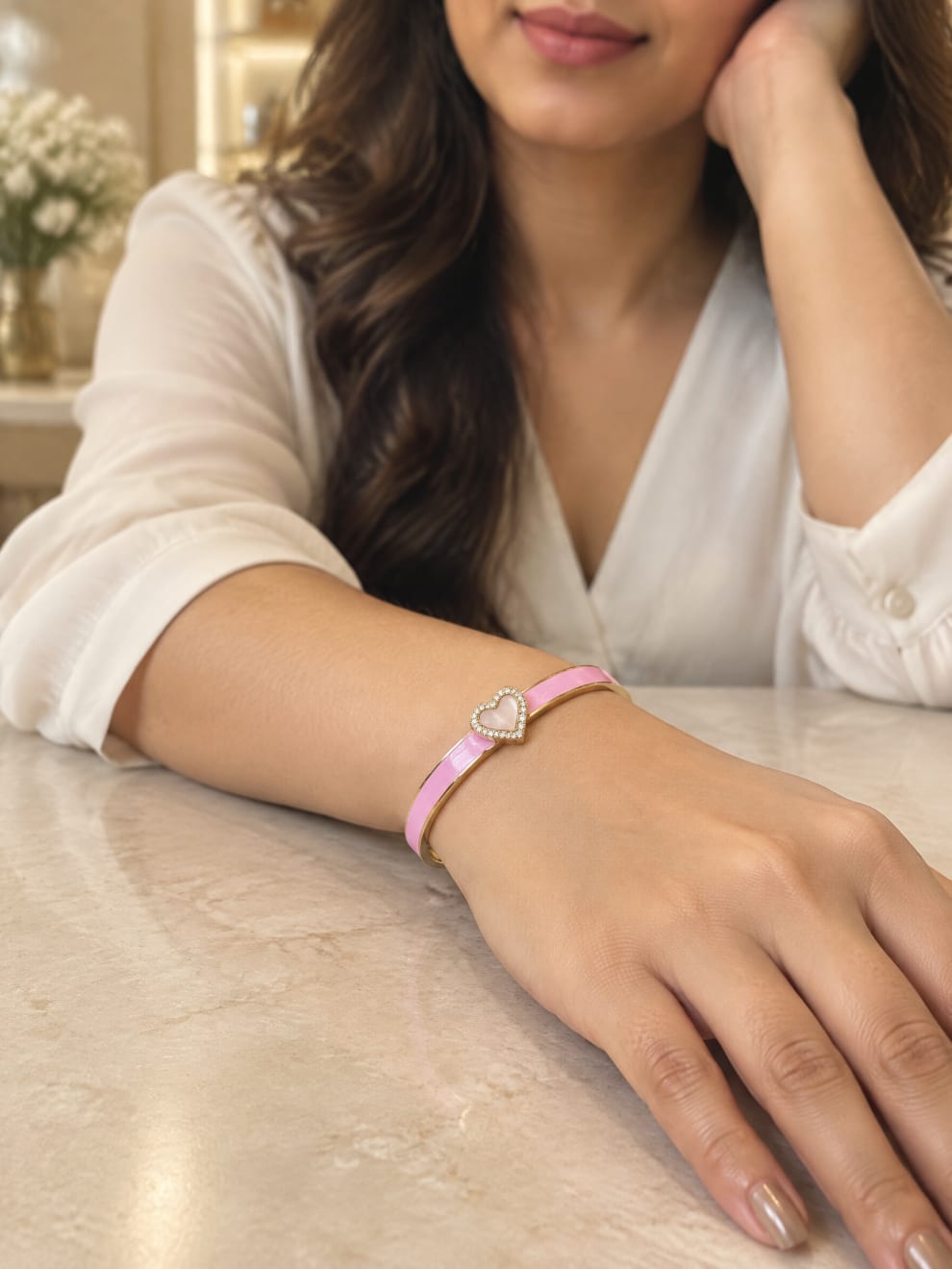 Pink Enamel Heart Bangle