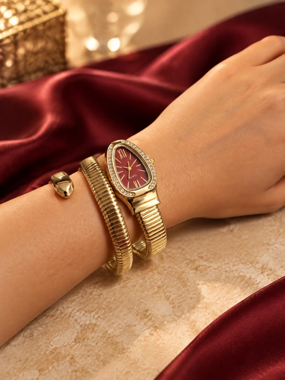 Gold-Tone Snake Wrap Watch