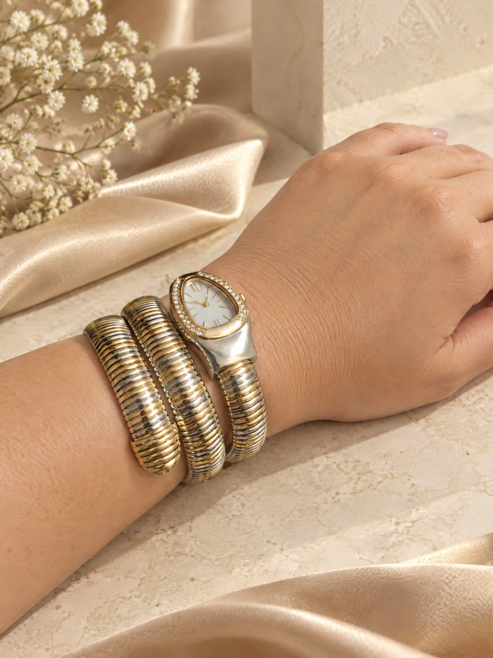 Two-Tone Coil Bangle Watch