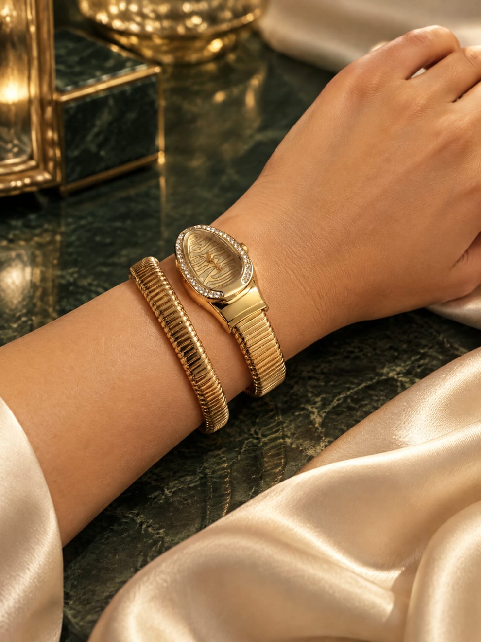 Gold-Tone Crystal Oval Bangle Watch