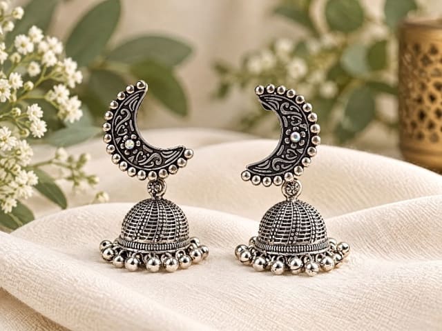 Half Moon Oxidised Jhumkas