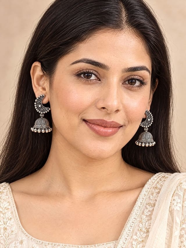 Half Moon Oxidised Jhumkas