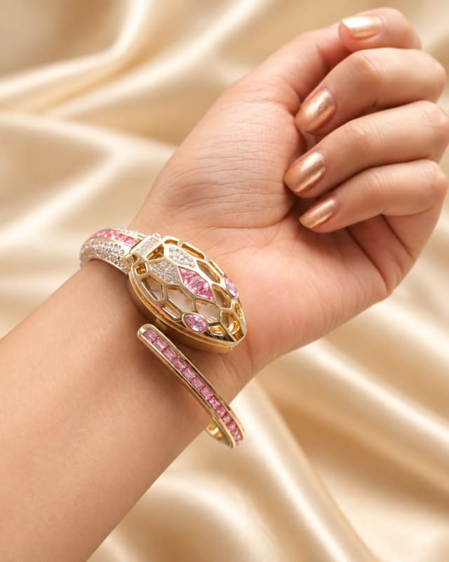 Golden Serpent Crystal Pink Wrap Bangle