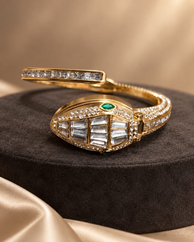 Golden Serpent Crystal Wrap Bangle