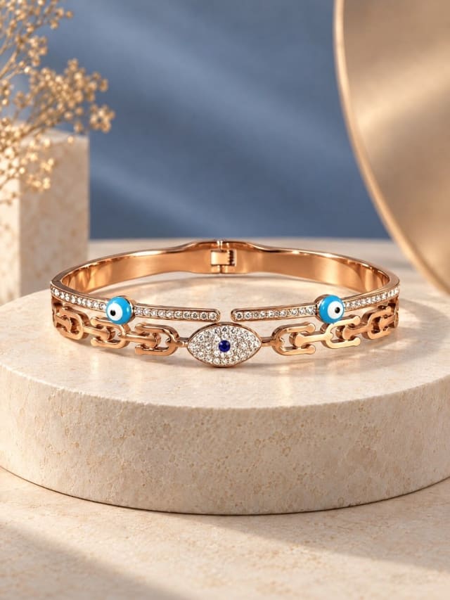 Rose Gold-Tone Evil Eye Chain Bangle