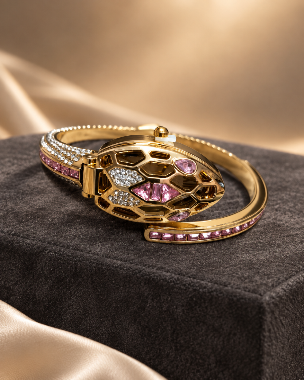 Golden Serpent Crystal Pink Wrap Bangle