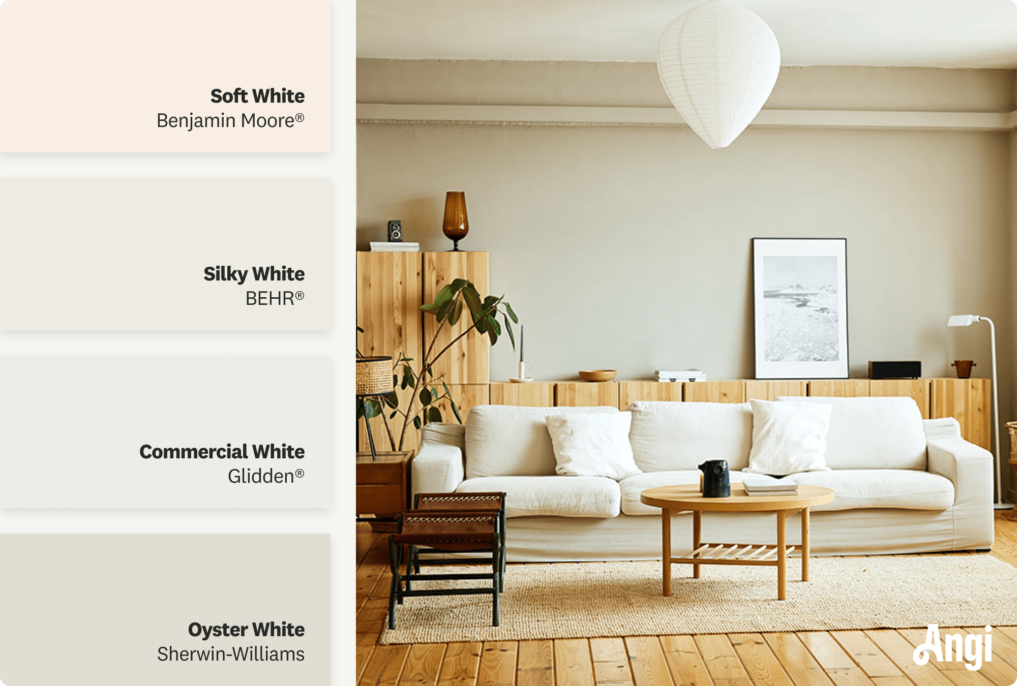 A cozy living room with soft white paint, featuring a gray sofa, wooden coffee table, and natural light