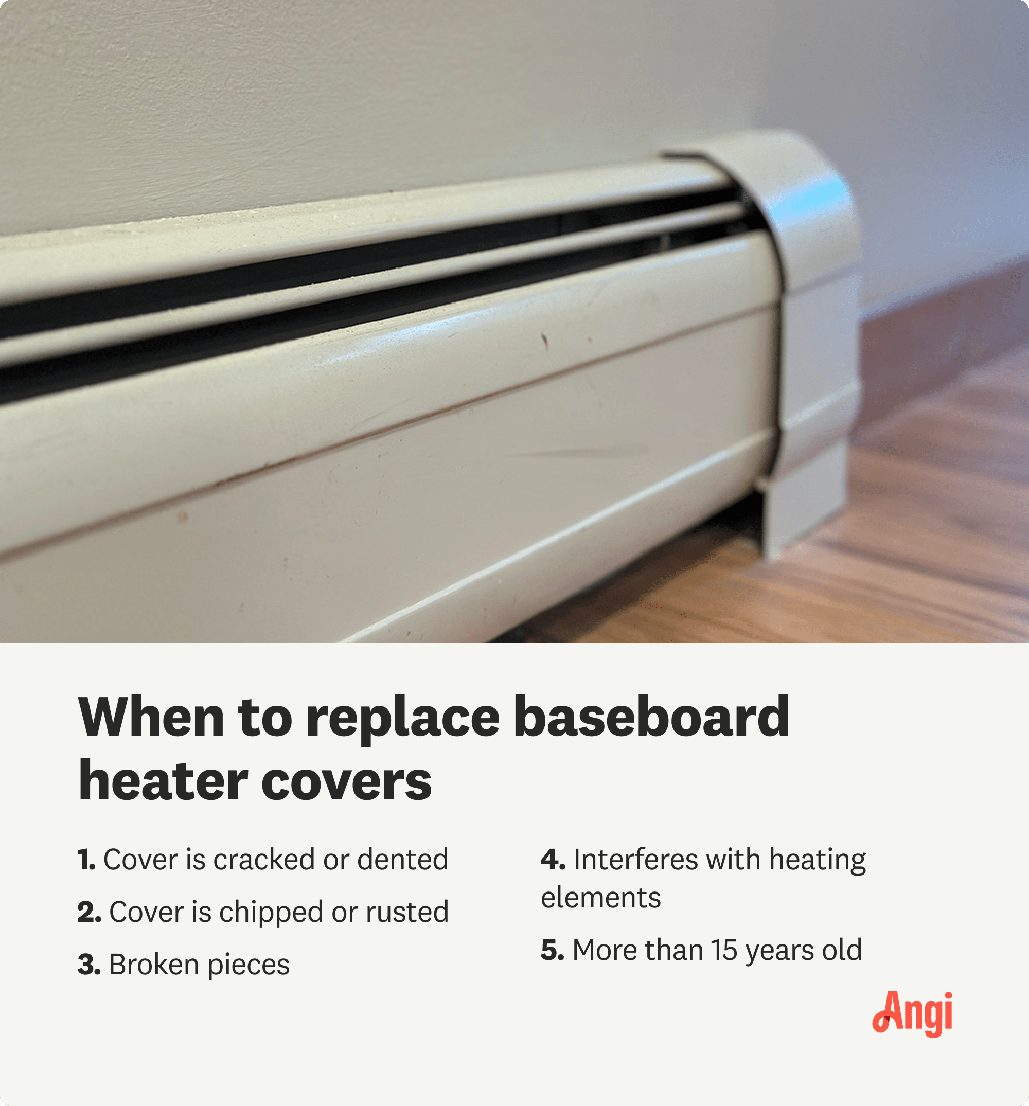 5 signs to replace baseboard heater covers, including broken pieces and interferes with heating elements