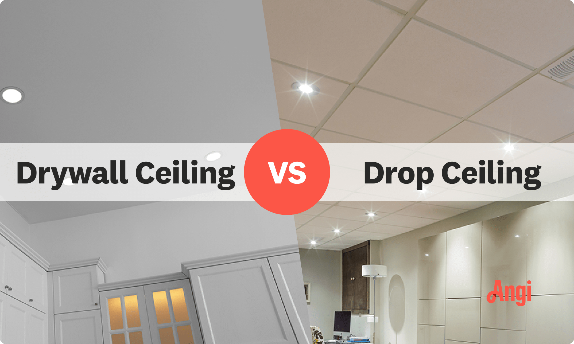 Drywall ceiling versus drop ceiling visual comparison