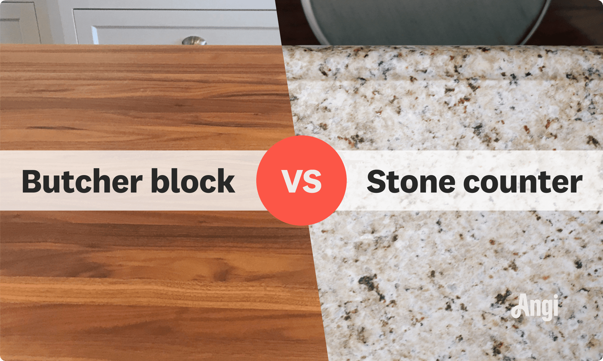 Butcher block versus stone counter visual comparison