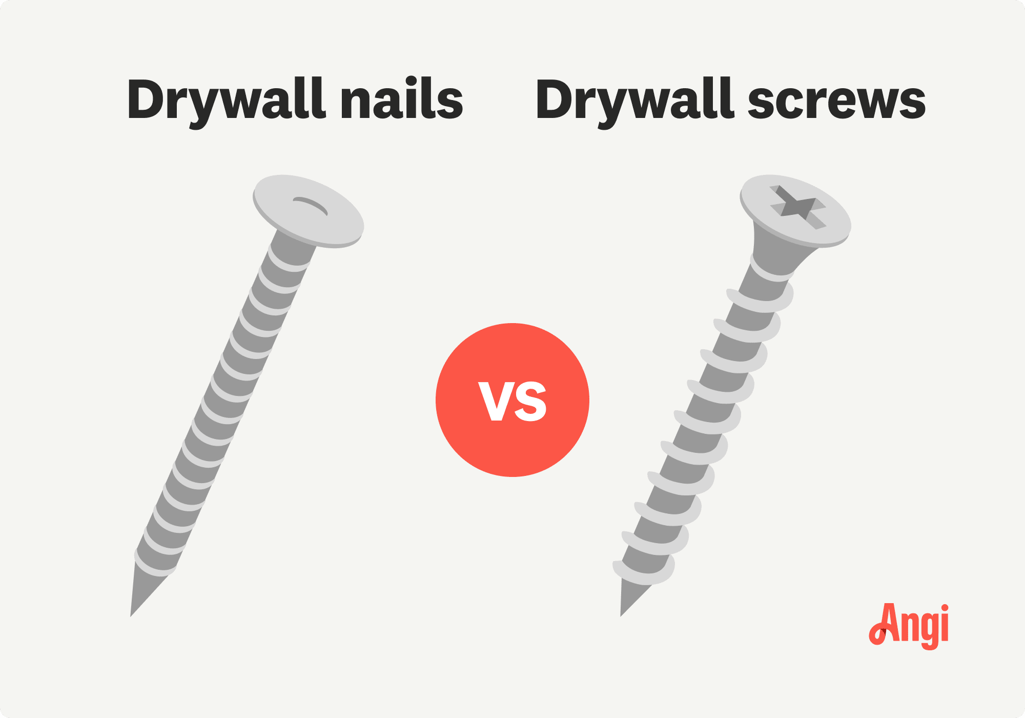 Drywall nails versus drywall screws visual comparison