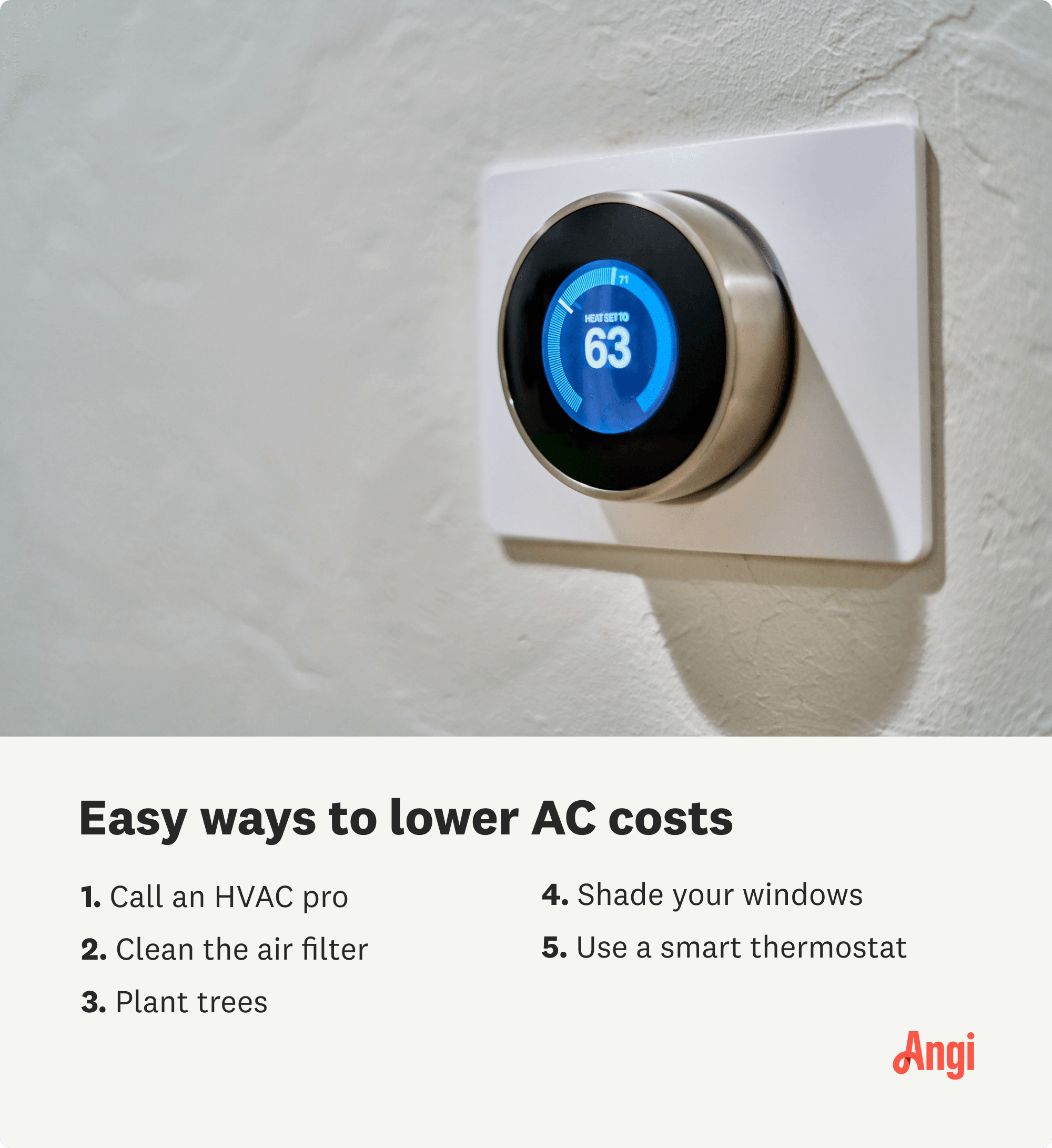 5 tips for lowering AC costs, including cleaning air filters and using smart thermostats