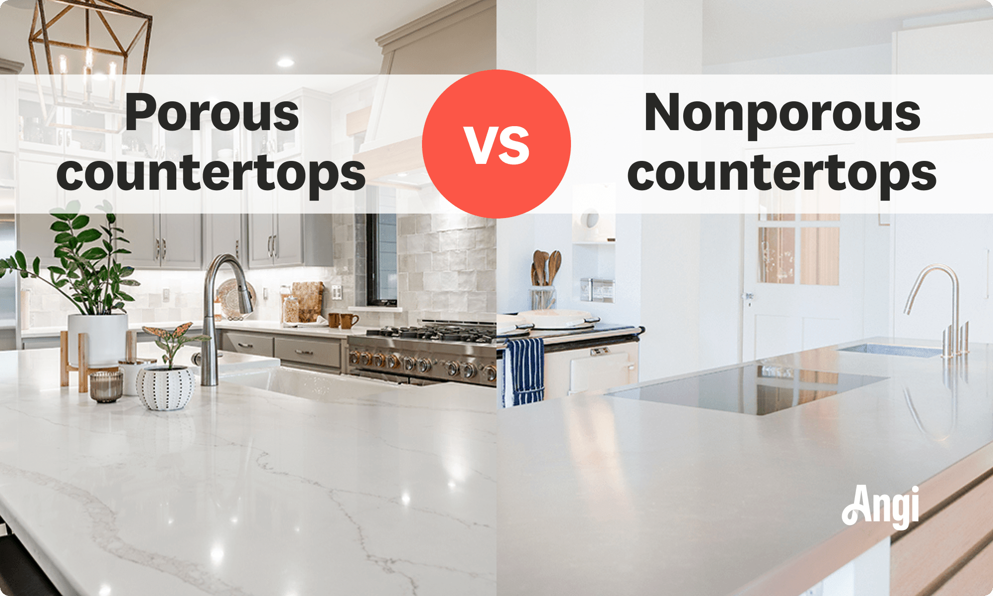 Porous versus nonporous countertops visual comparison