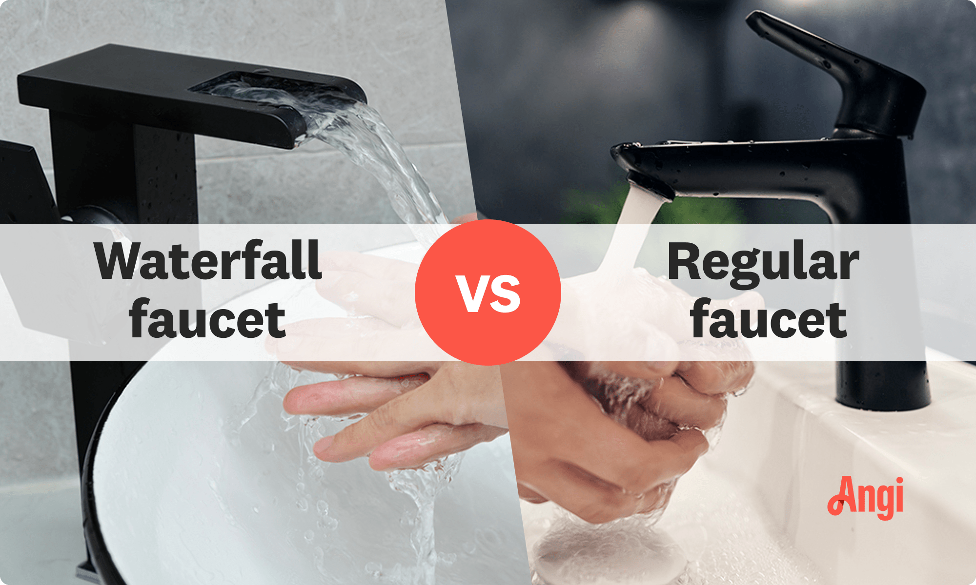 Waterfall faucet versus regular faucet visual comparison