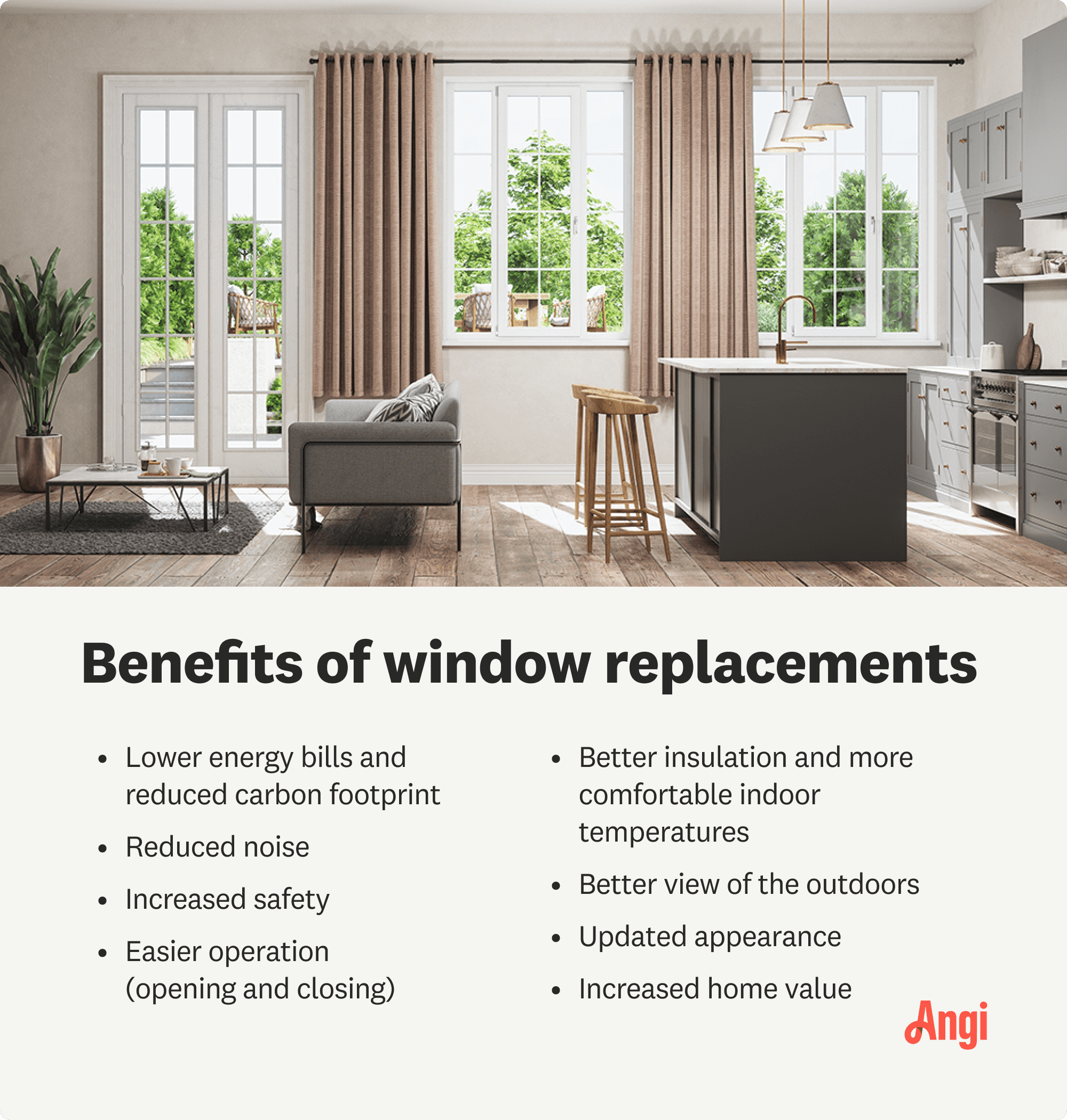 8 window replacement benefits, including reducing noise, increasing safety, and a better view of the outdoors