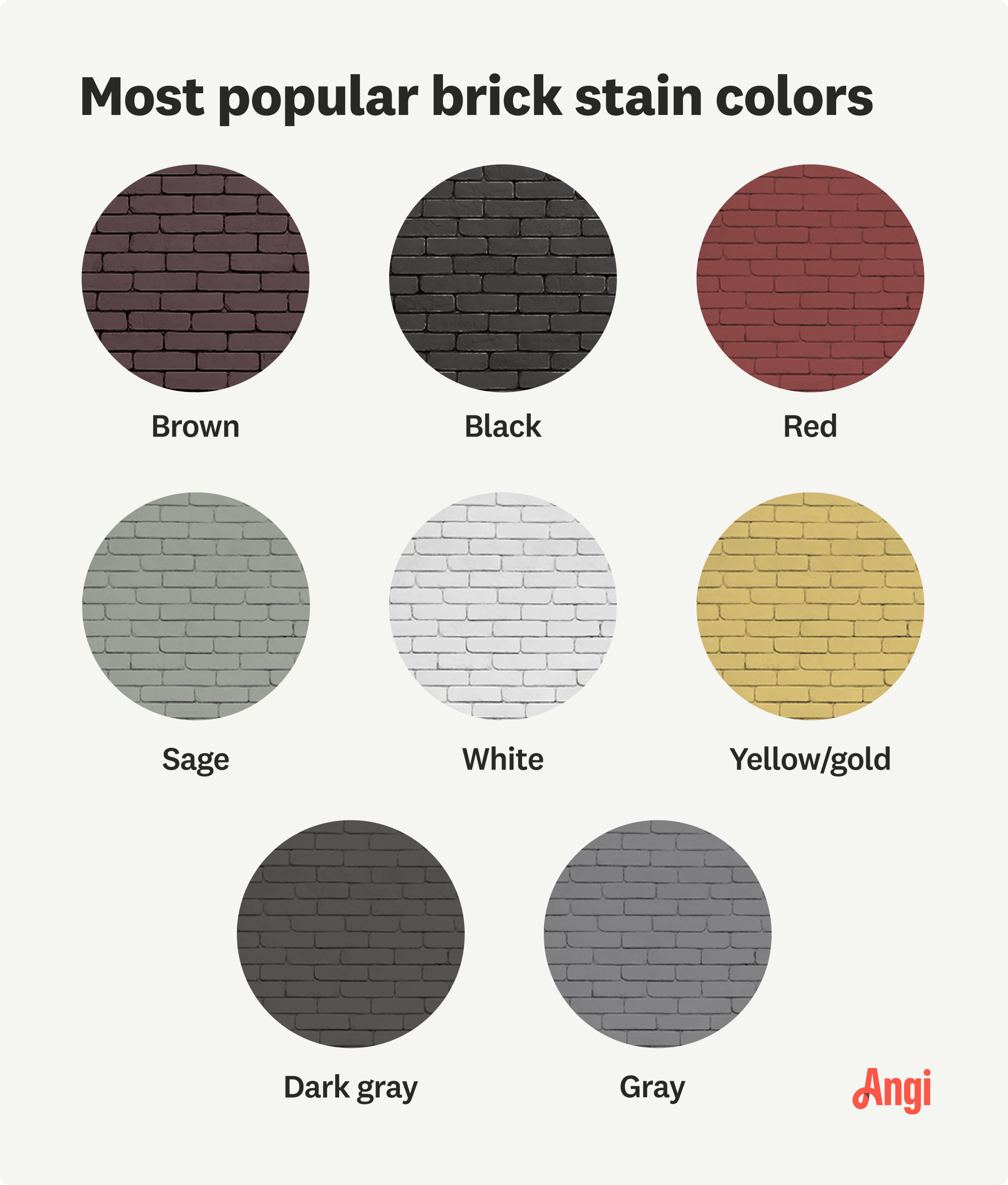 8 most popular brick stain colors, including red, brown, and dark gray