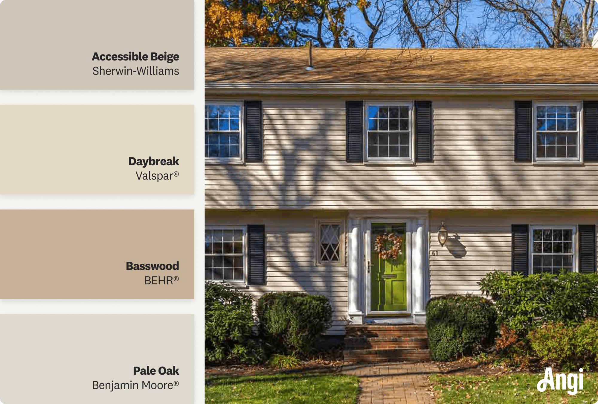 Neutral color colonial home, including different tones of neutral paint