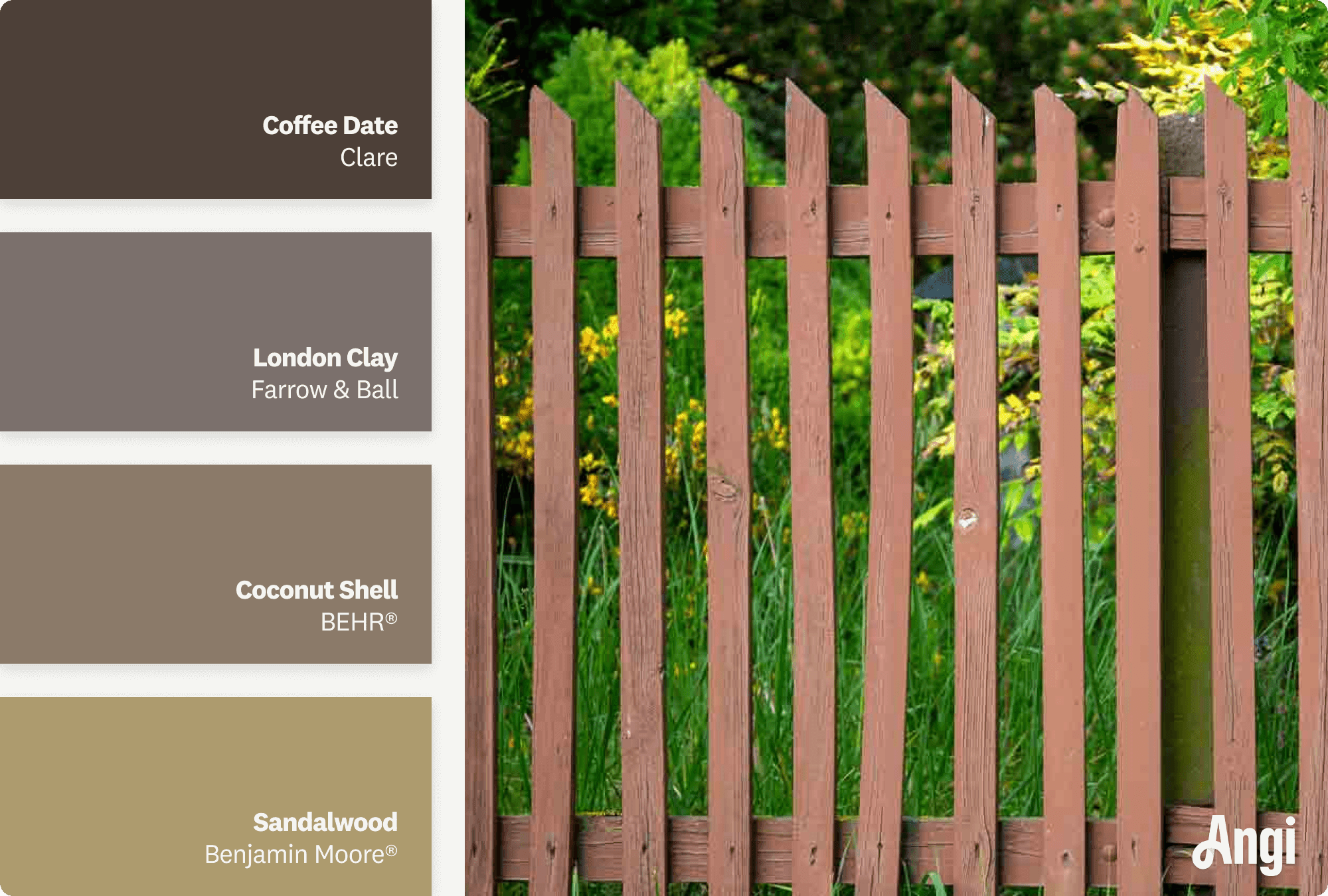 Brown wooden fence, including different tones of brown paint