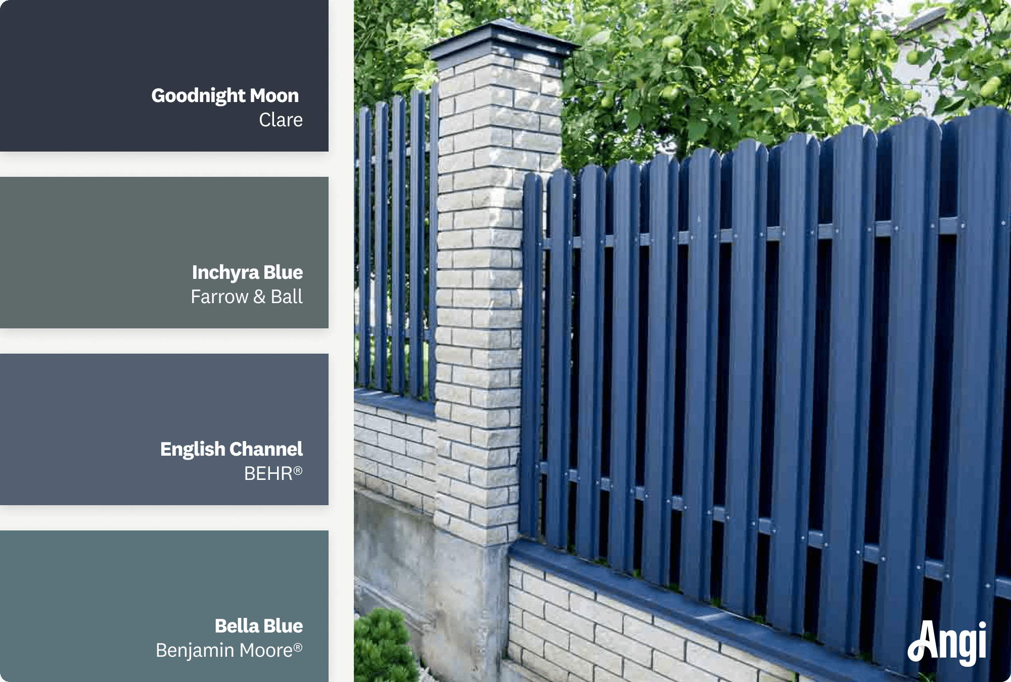 Dark blue wooden fence, including different tones of dark blue paint