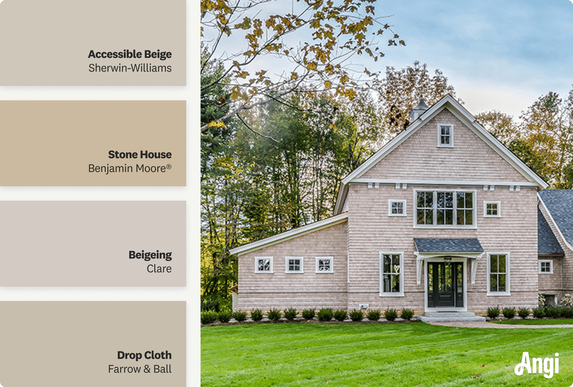 Barndominium painted in beige, including different tones of beige paint