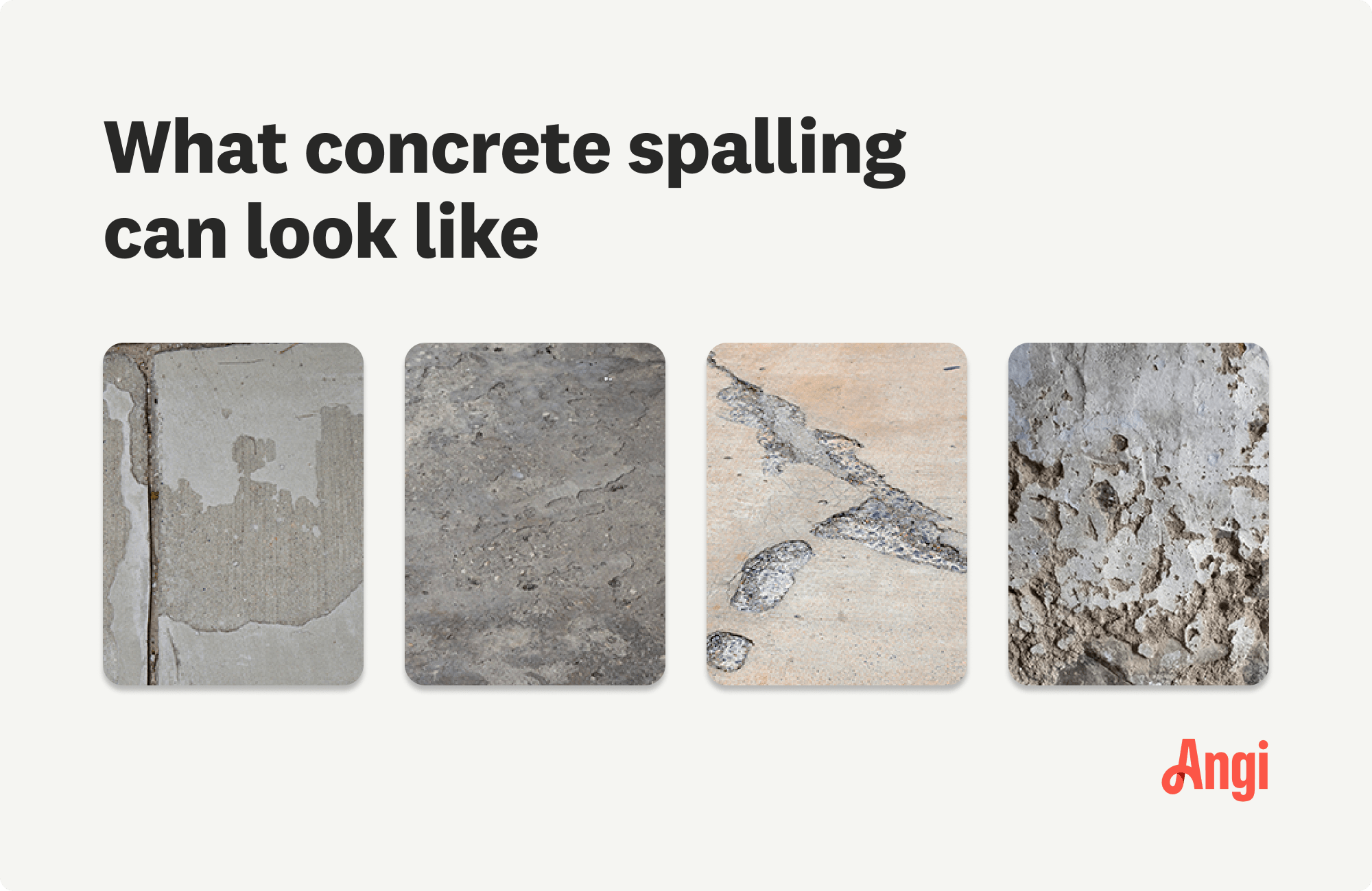 4 visual examples of what concrete spalling can look like