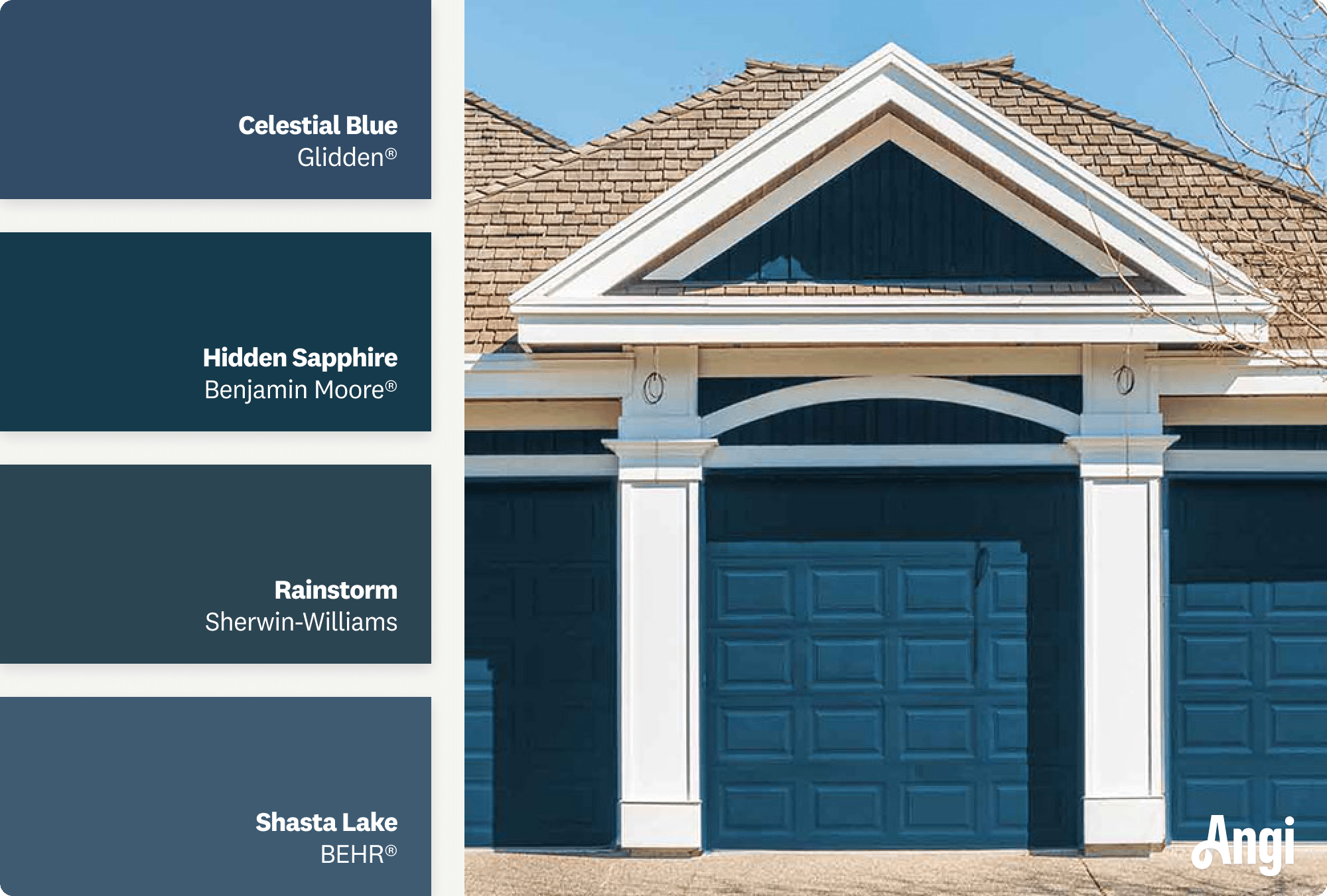 Navy blue garage doors, including different tones of navy blue paint
