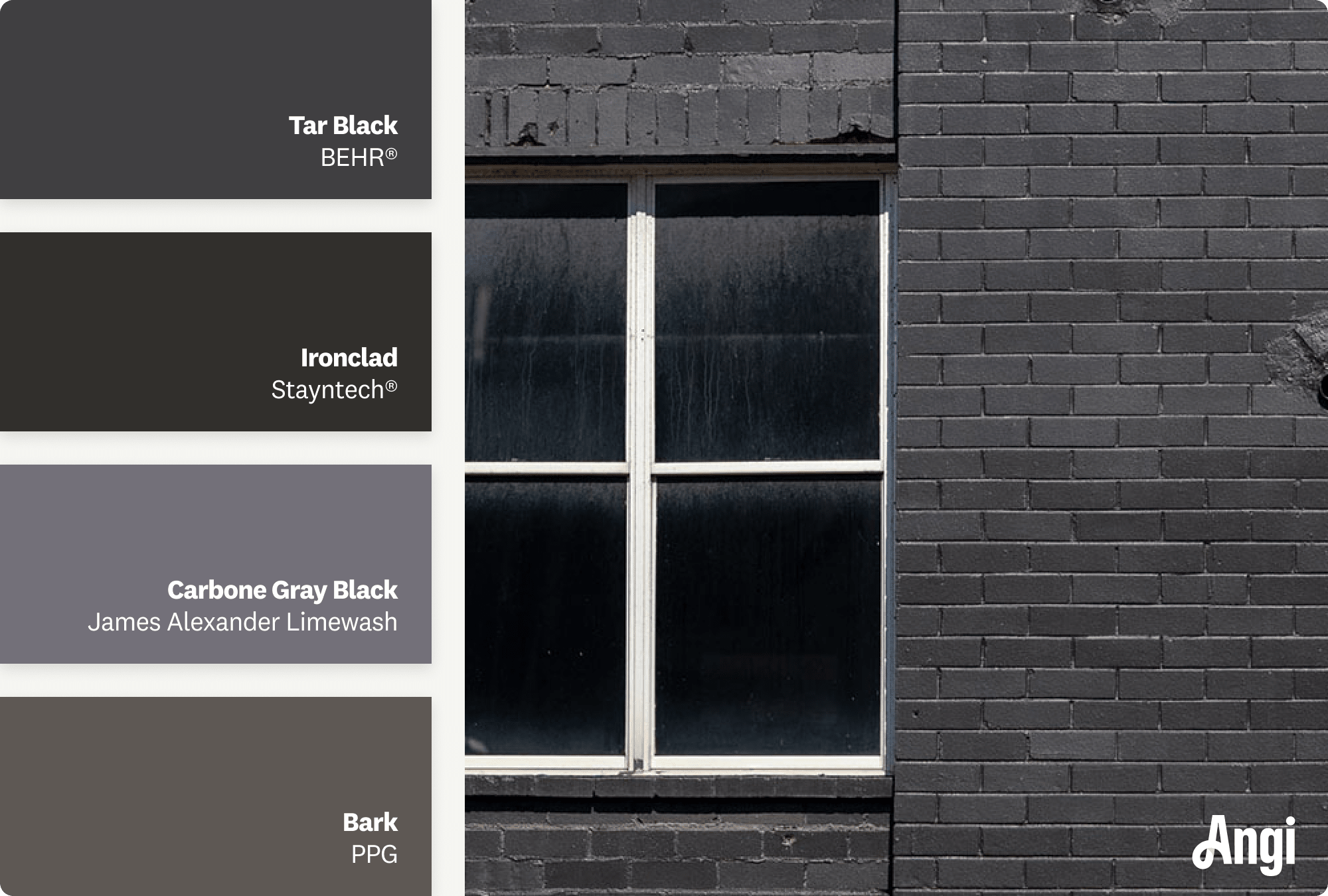 Black brick wall, including different tones of black stain