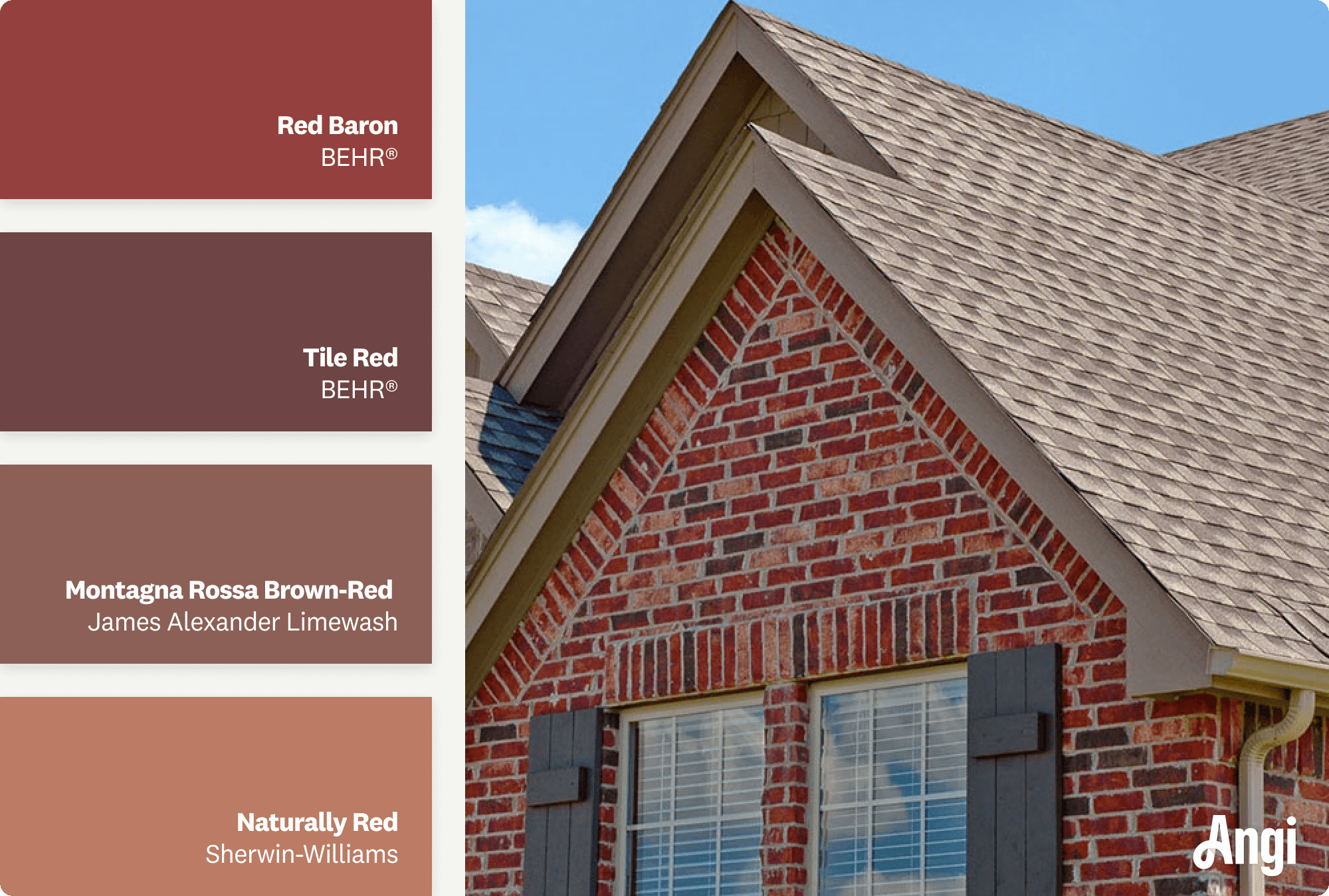 Red brick home exterior, including different tones of red stain