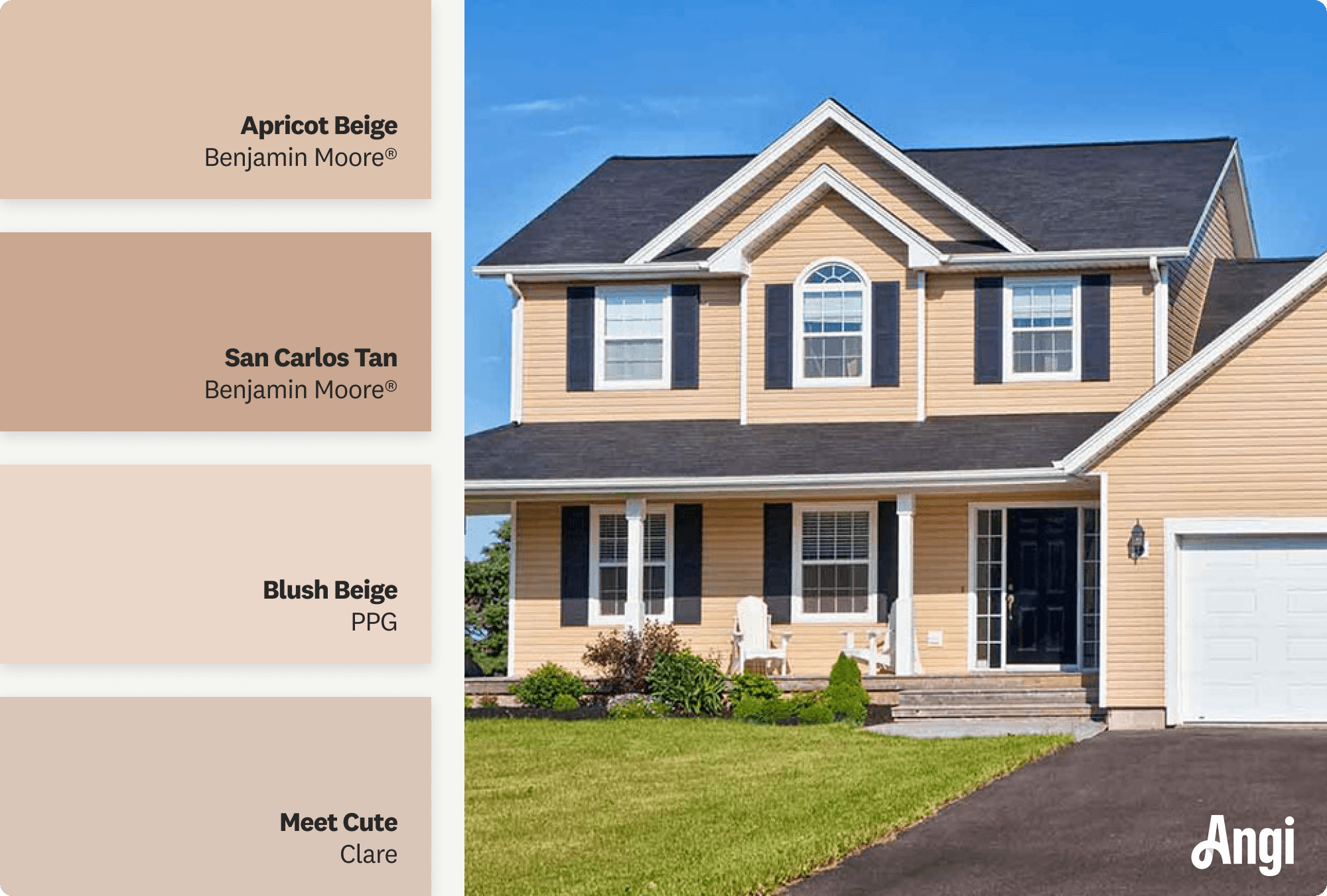 Large rosy beige house in a rural area, including different tones of rosy beige paint