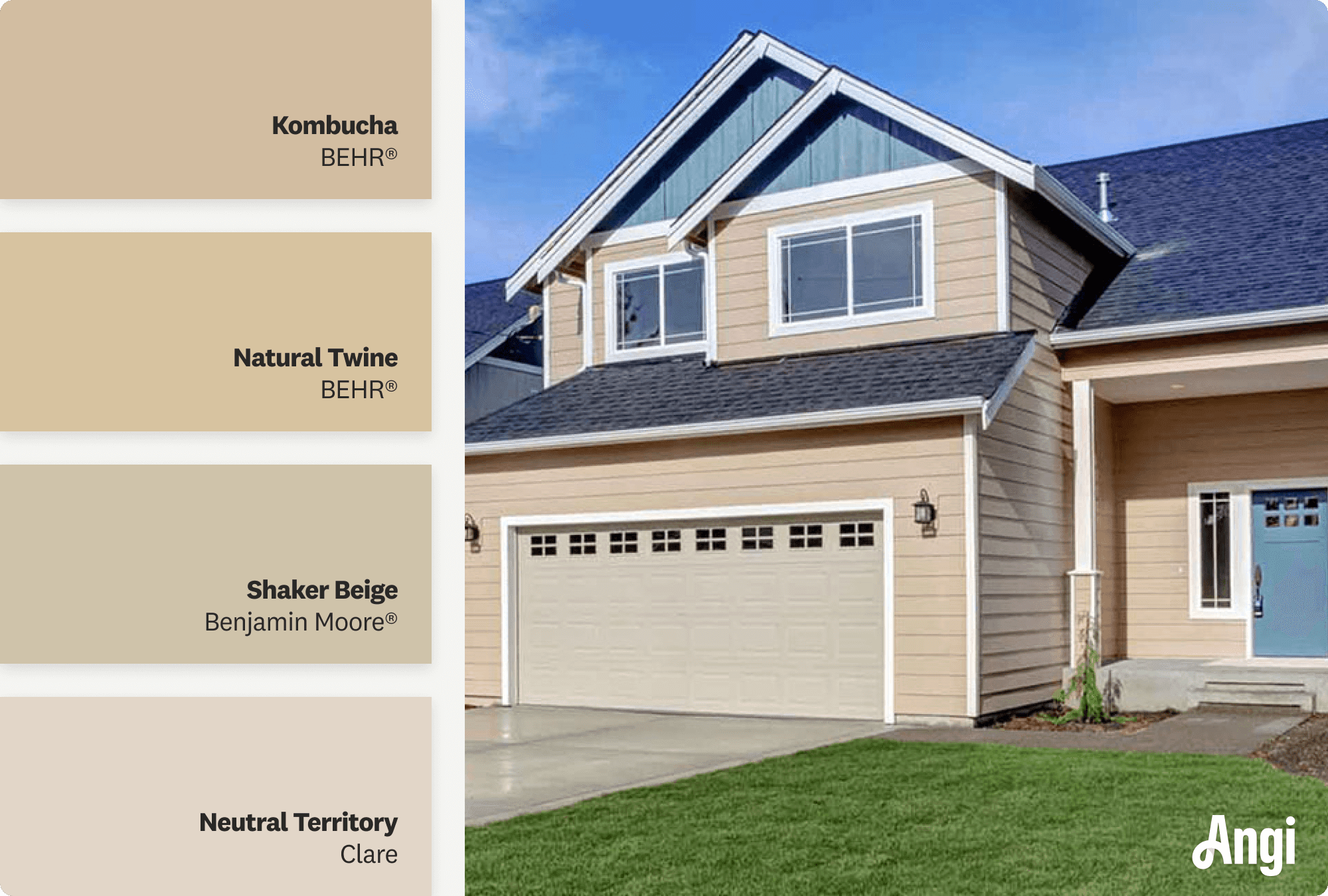 House with sandy beige exterior, including different tones of sandy beige paint