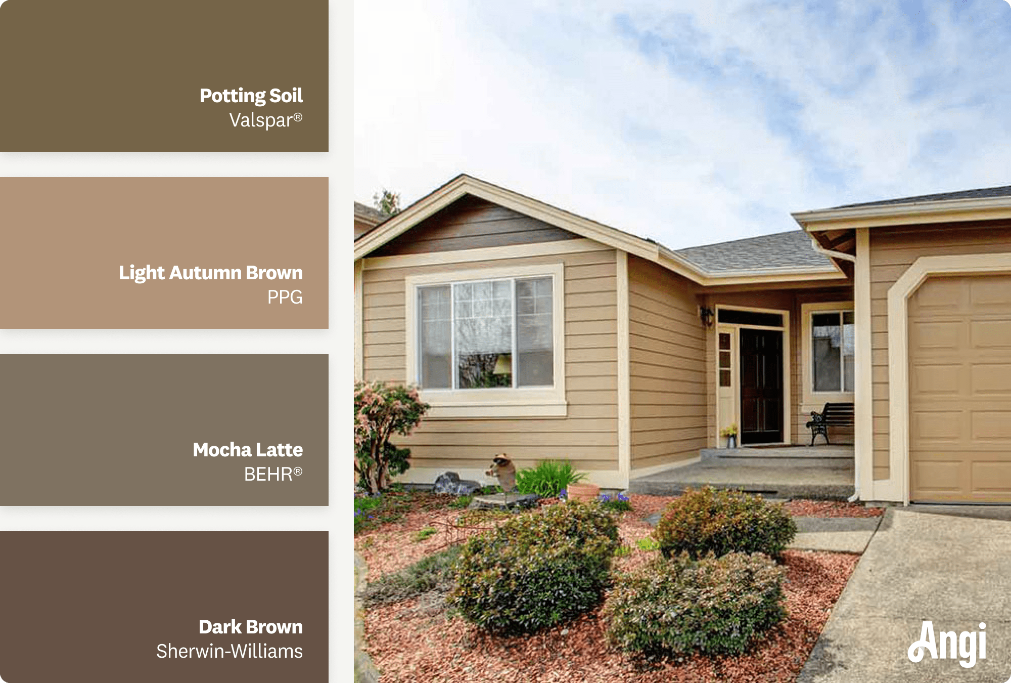 Brown home exterior, including different tones of brown paint
