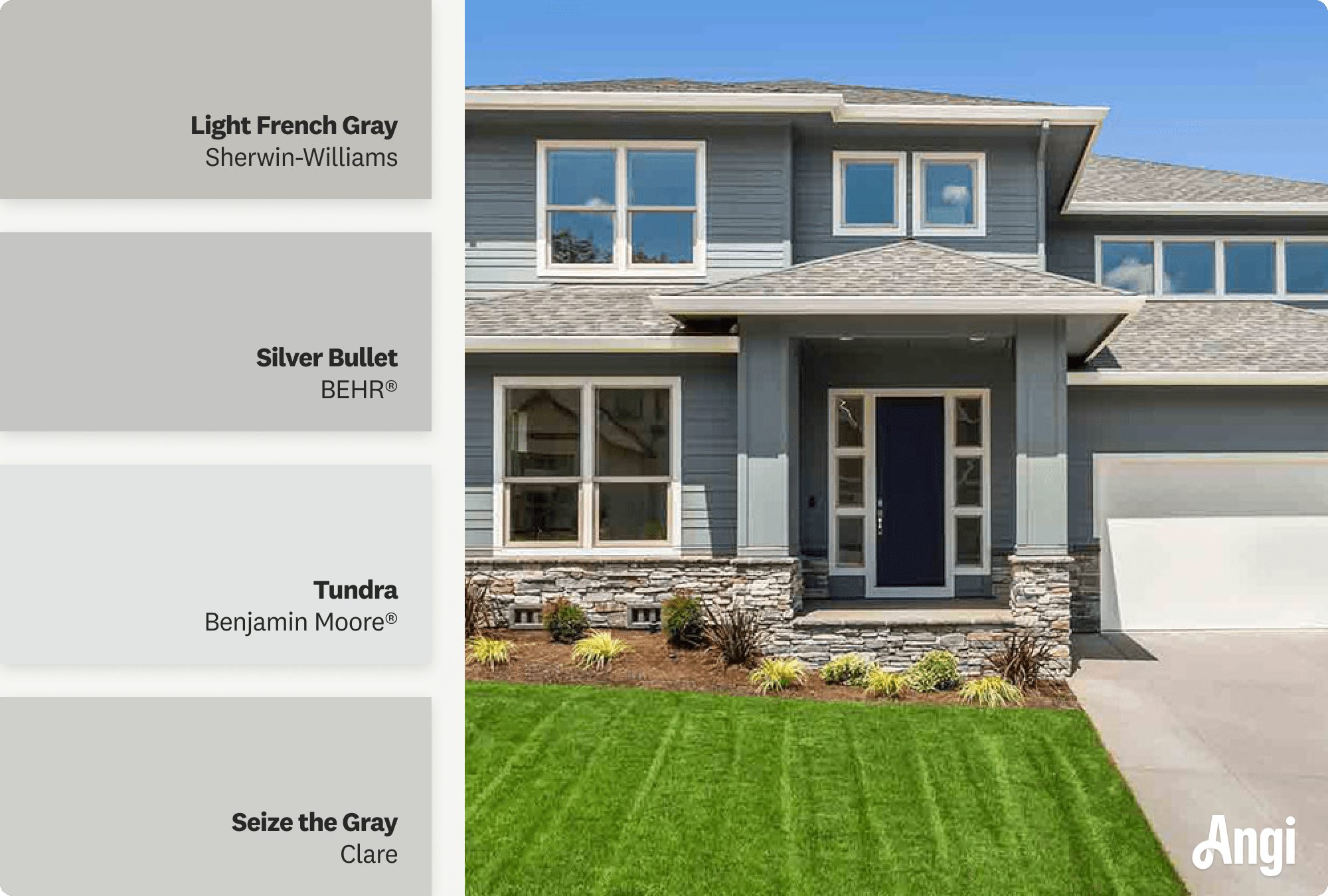 Gray home exterior, including different tones of gray paint