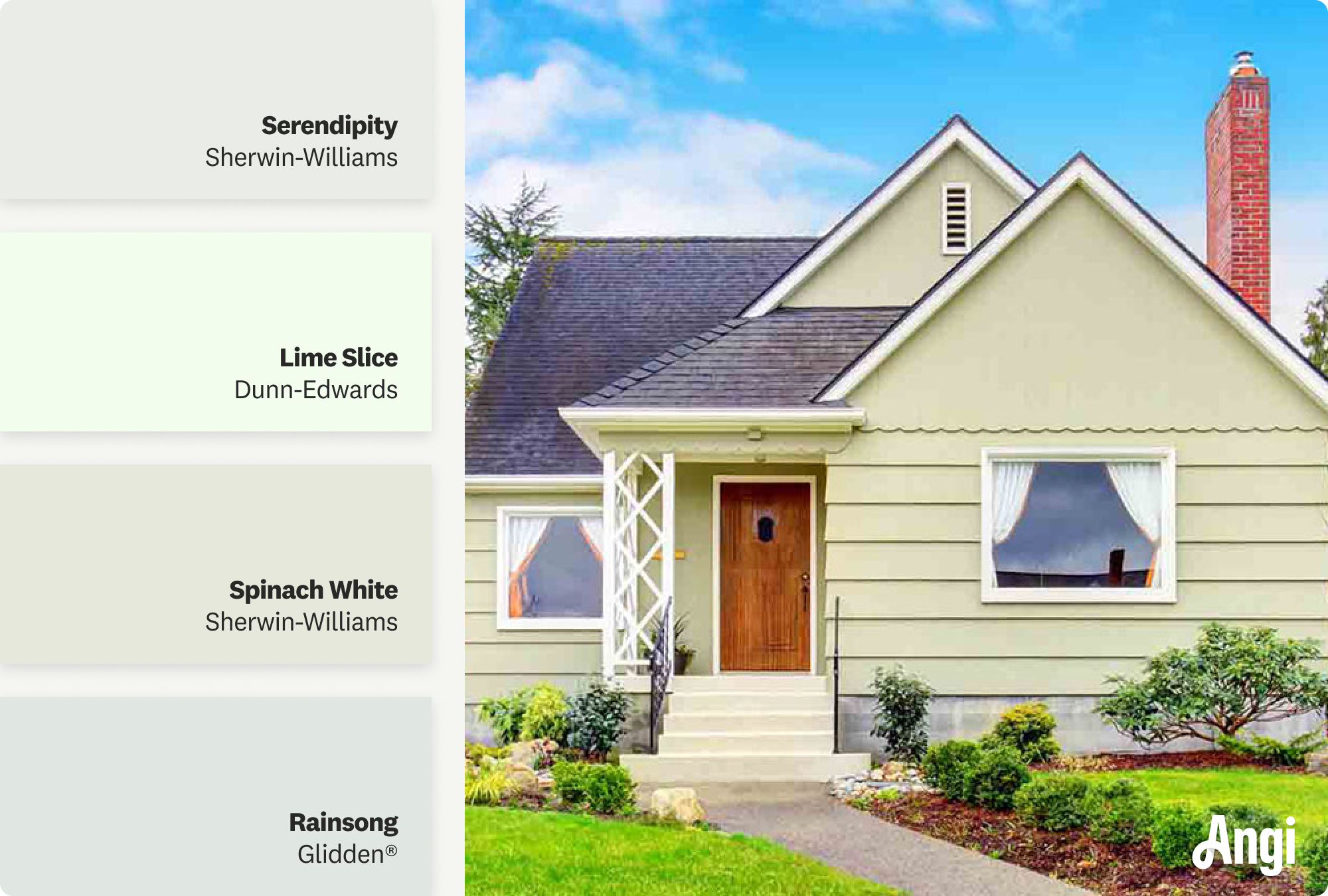 Small light green home, including different tones of light green paint