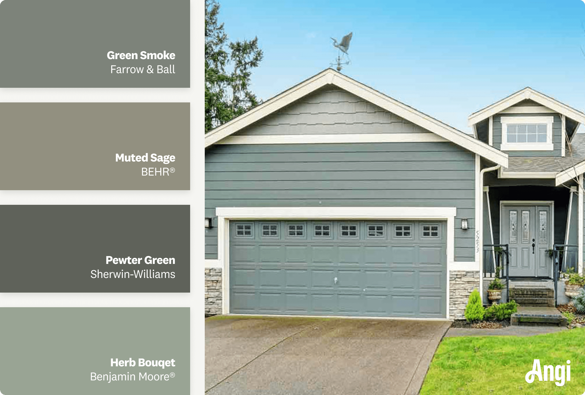 Grey green home, including different tones of grey green paint