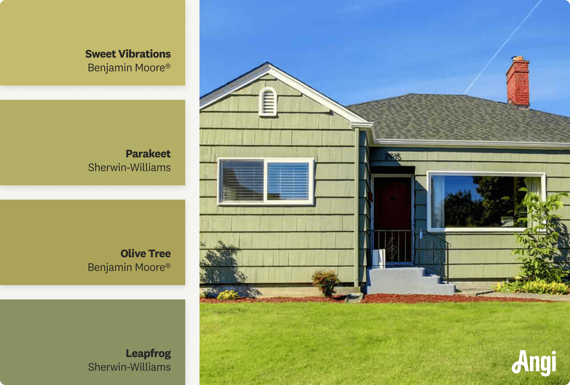 Olive green home, including different tones of olive green paint