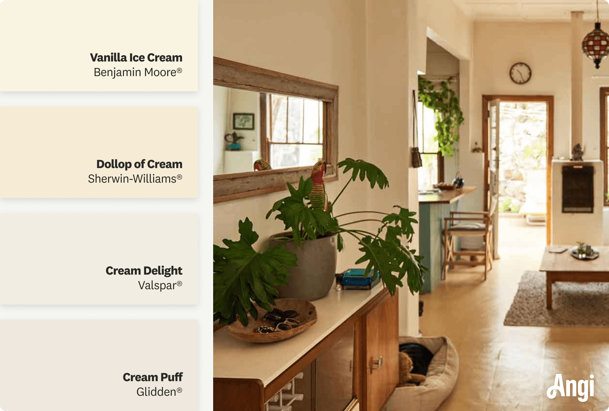Country style house with cream walls, including different tones of cream paint