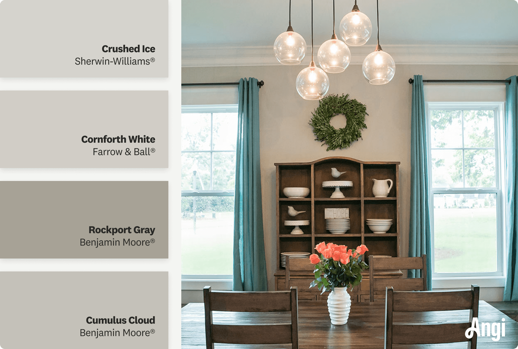Greige dining room walls, including different tones of greige paint