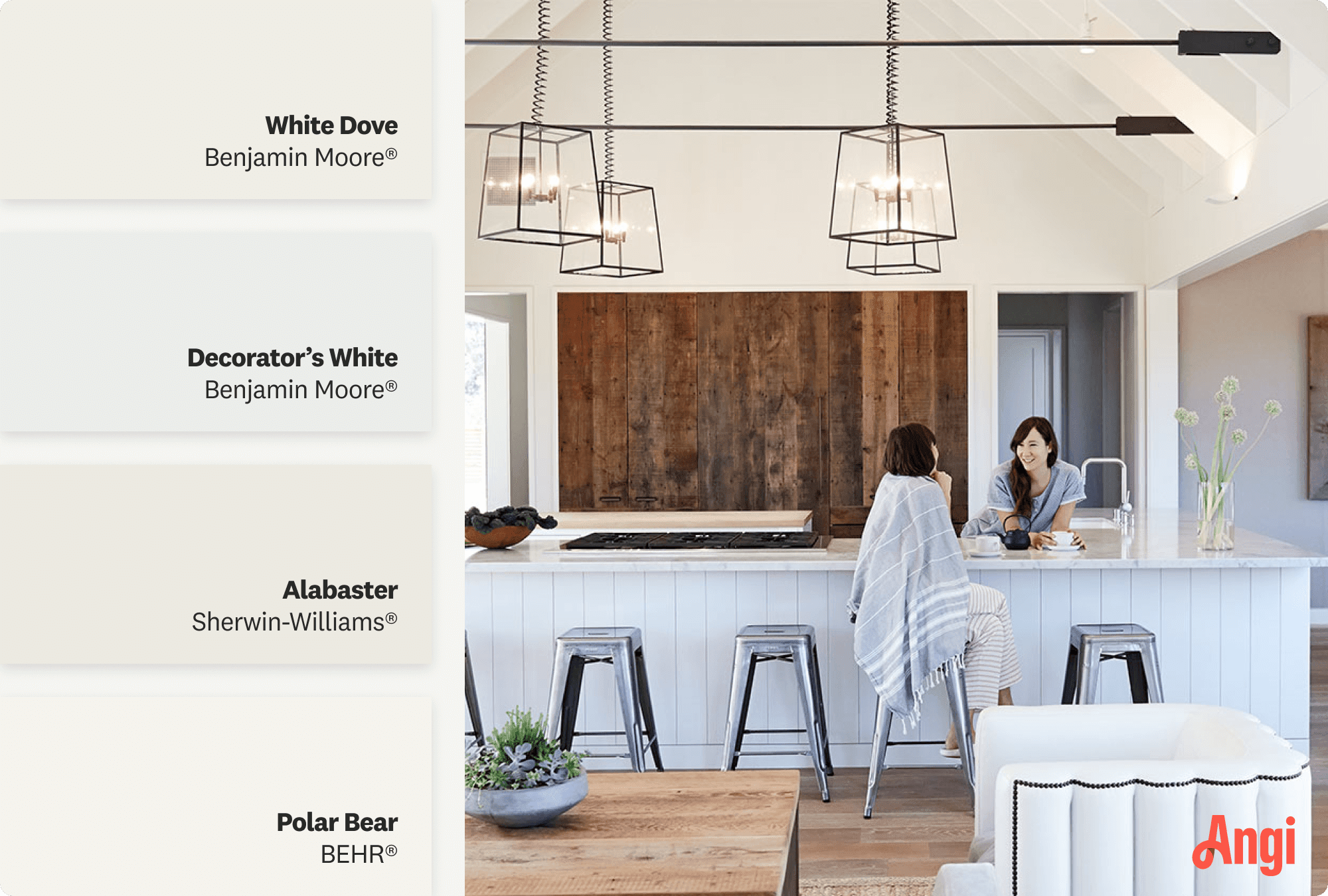 friends in soft white farmhouse kitchen