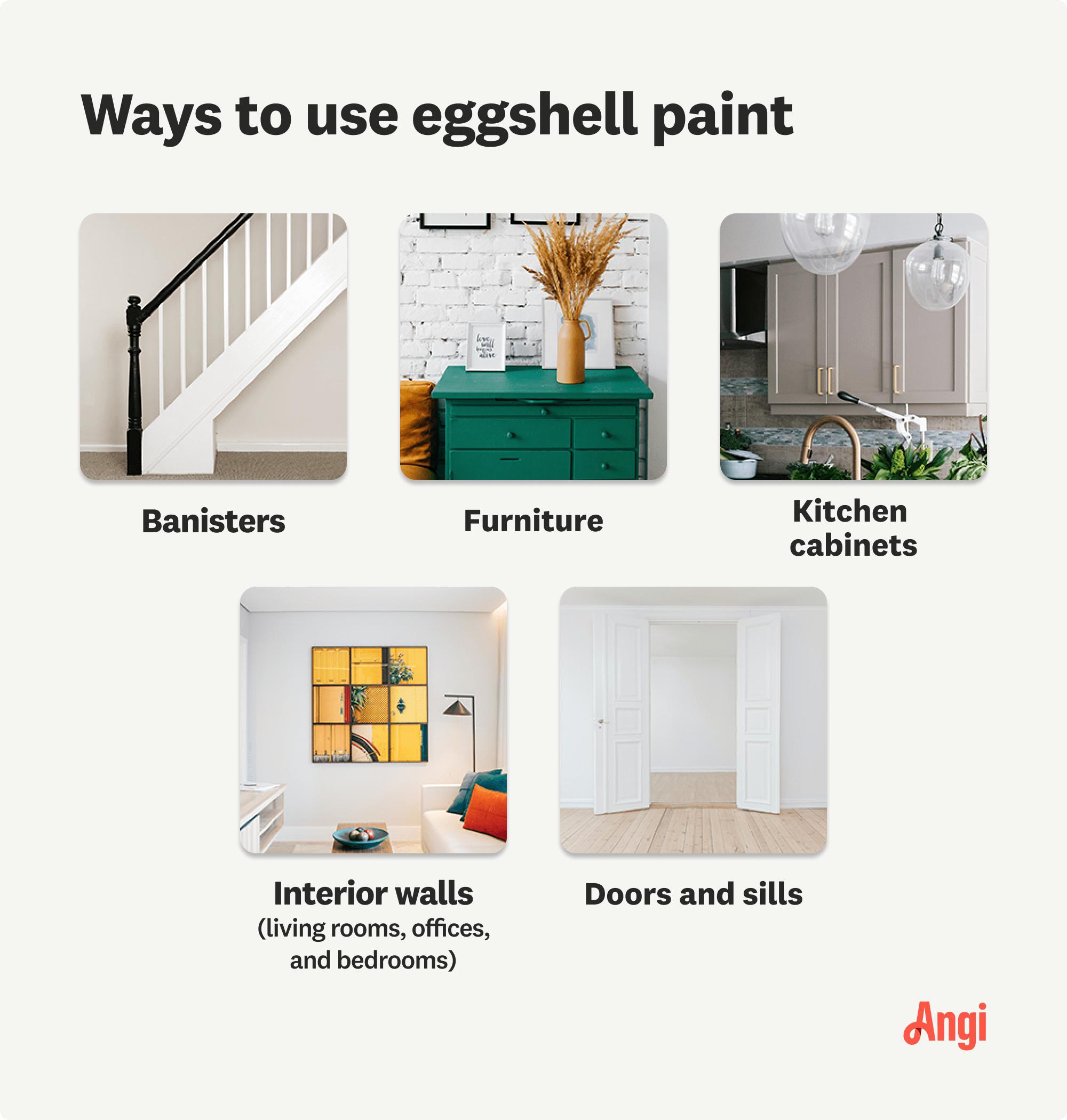 5 ways to use eggshell paint around the home, including furniture, kitchen cabinets, and banisters
