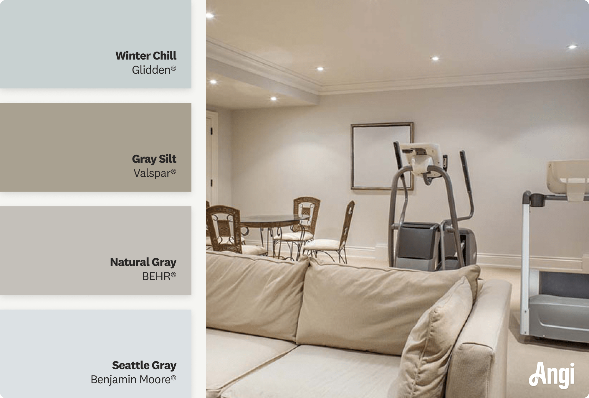 A basement gym with light gray walls