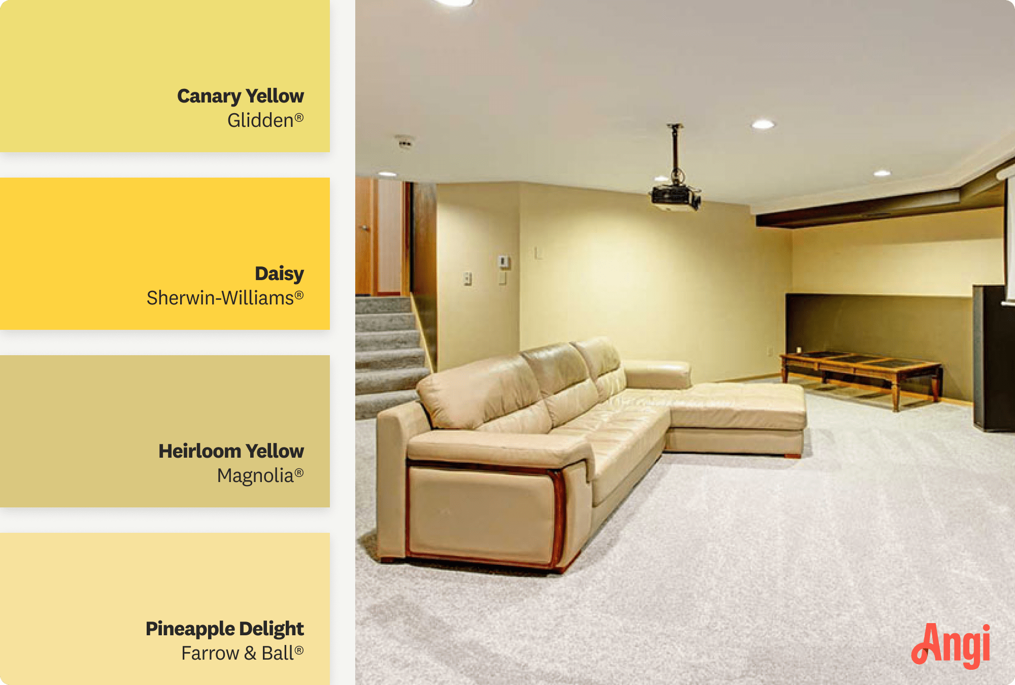 A light yellow painted room in a house’s basement