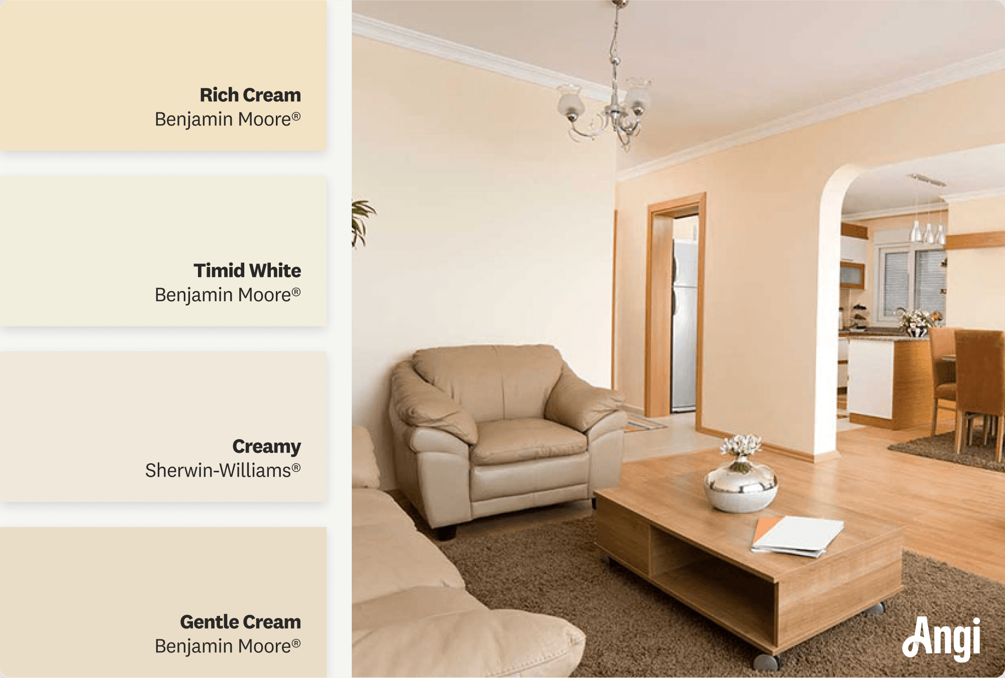 Large living room with creamy gold walls, including different tones of creamy gold paint