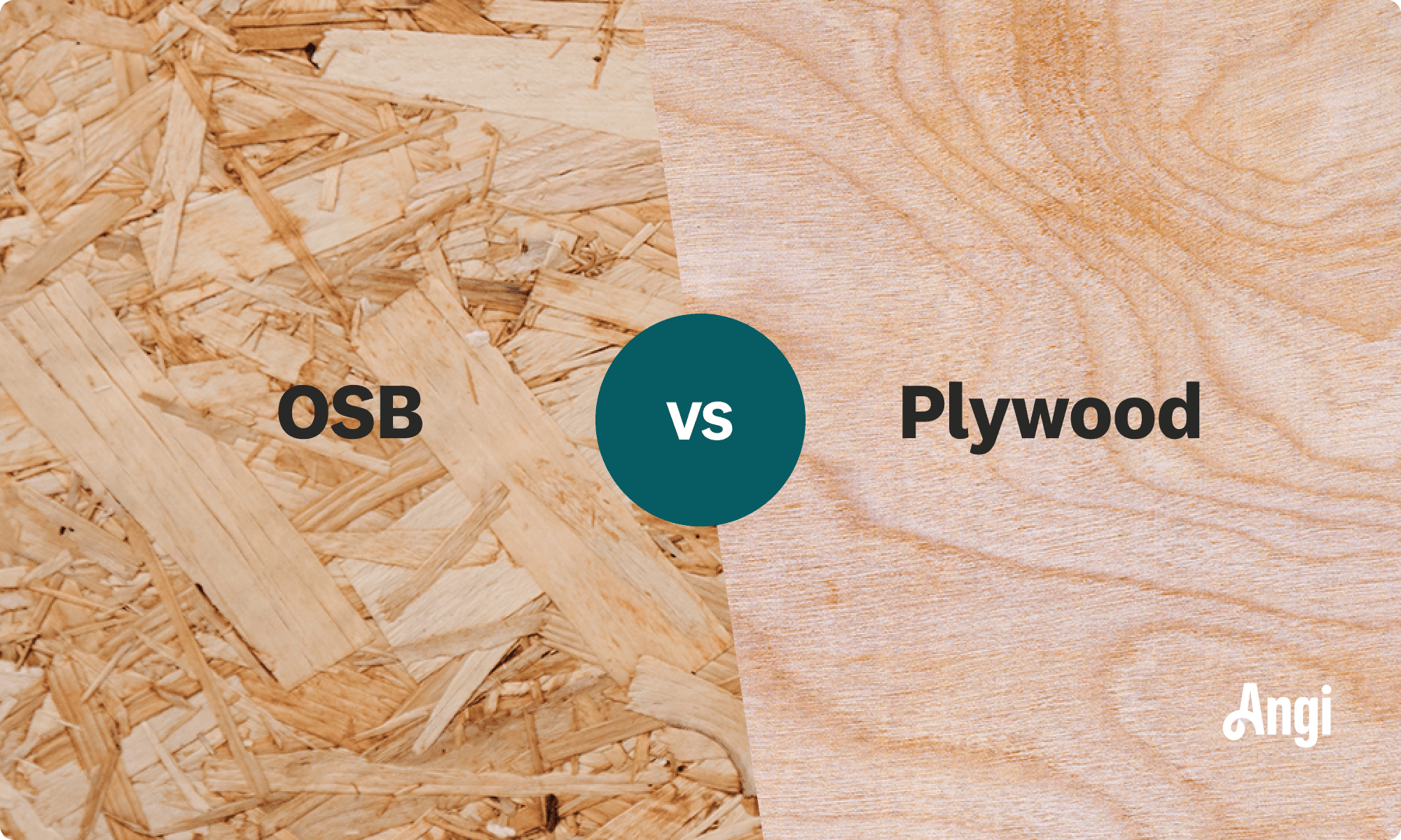 Visual comparison of OSB and plywood, with the surfaces of plywood tending to look more like real wood
