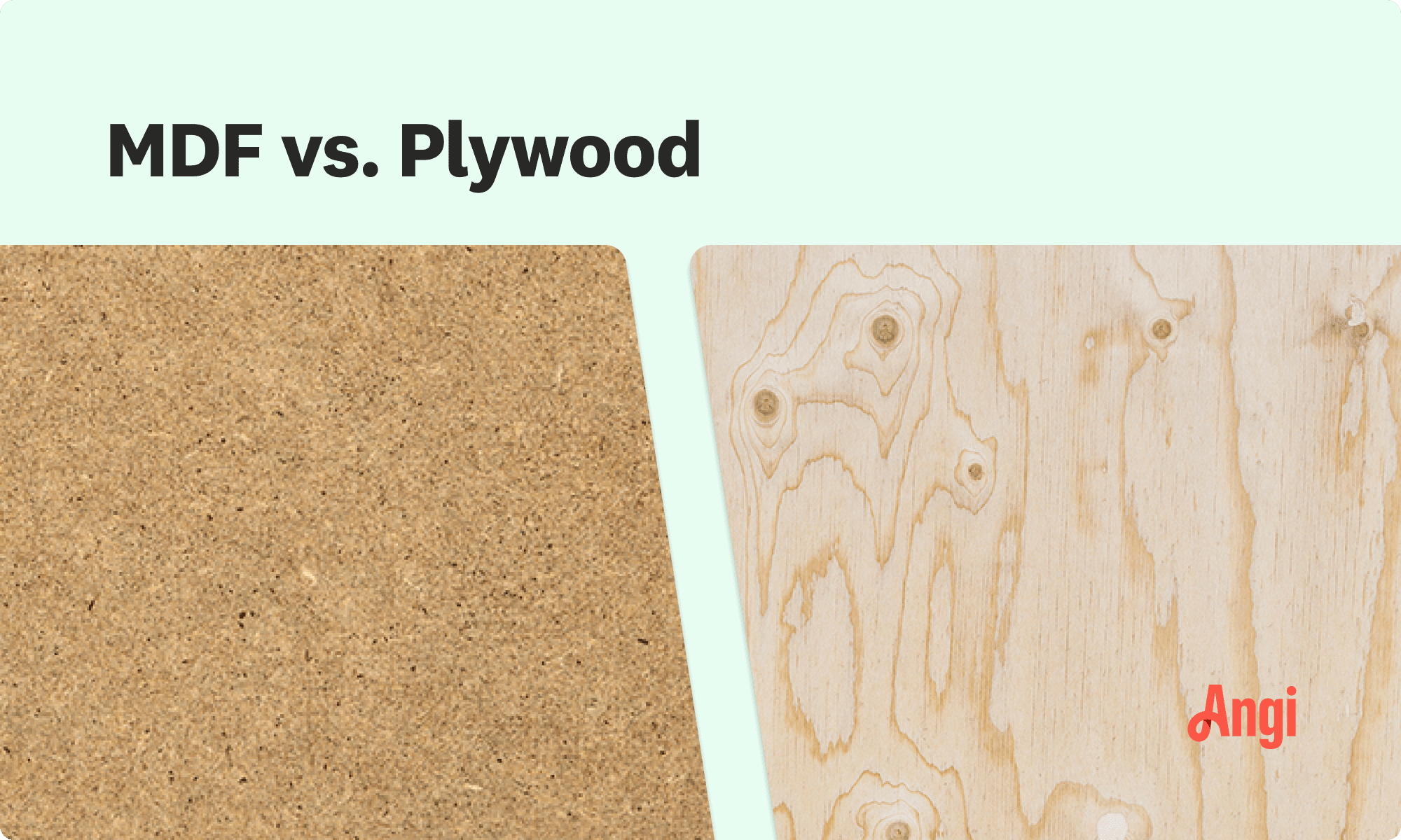 Visual comparison of MDF versus plywood, with the surfaces of plywood tending to look more like real wood