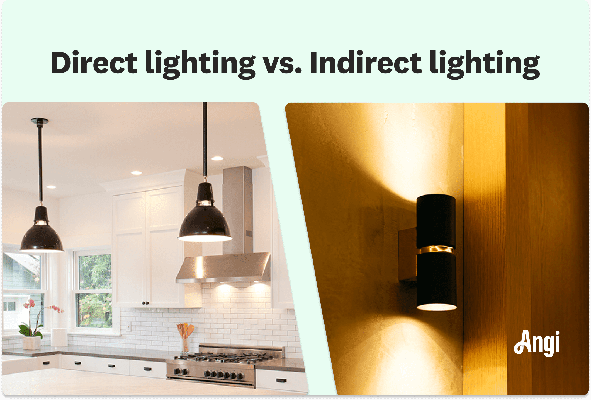 Photo comparison of direct lighting versus indirect lighting