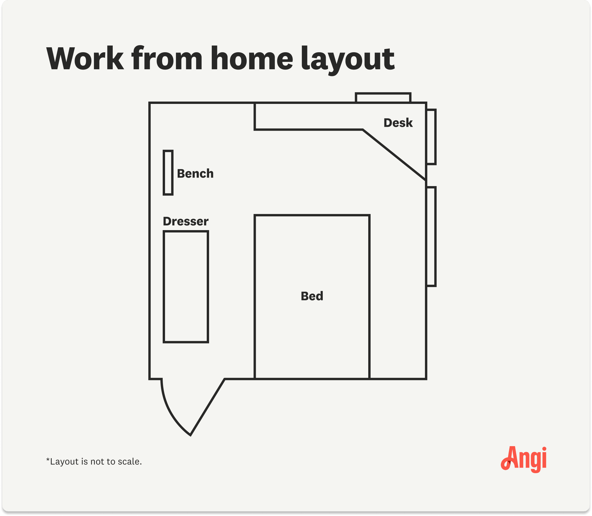 An illustration showing the layout for a work from home bedroom