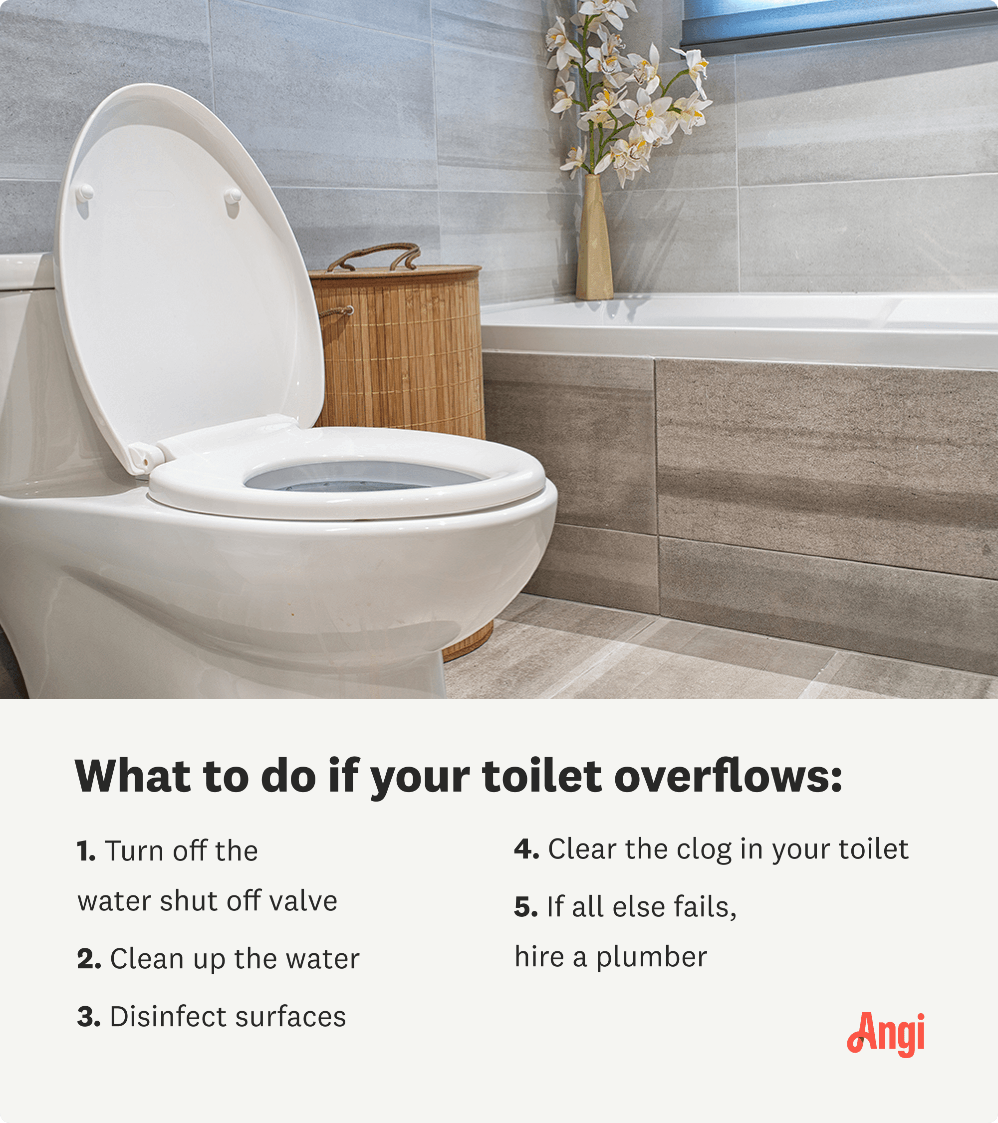 5 steps to do if your toilet overflows, including turning off the water shut off valve