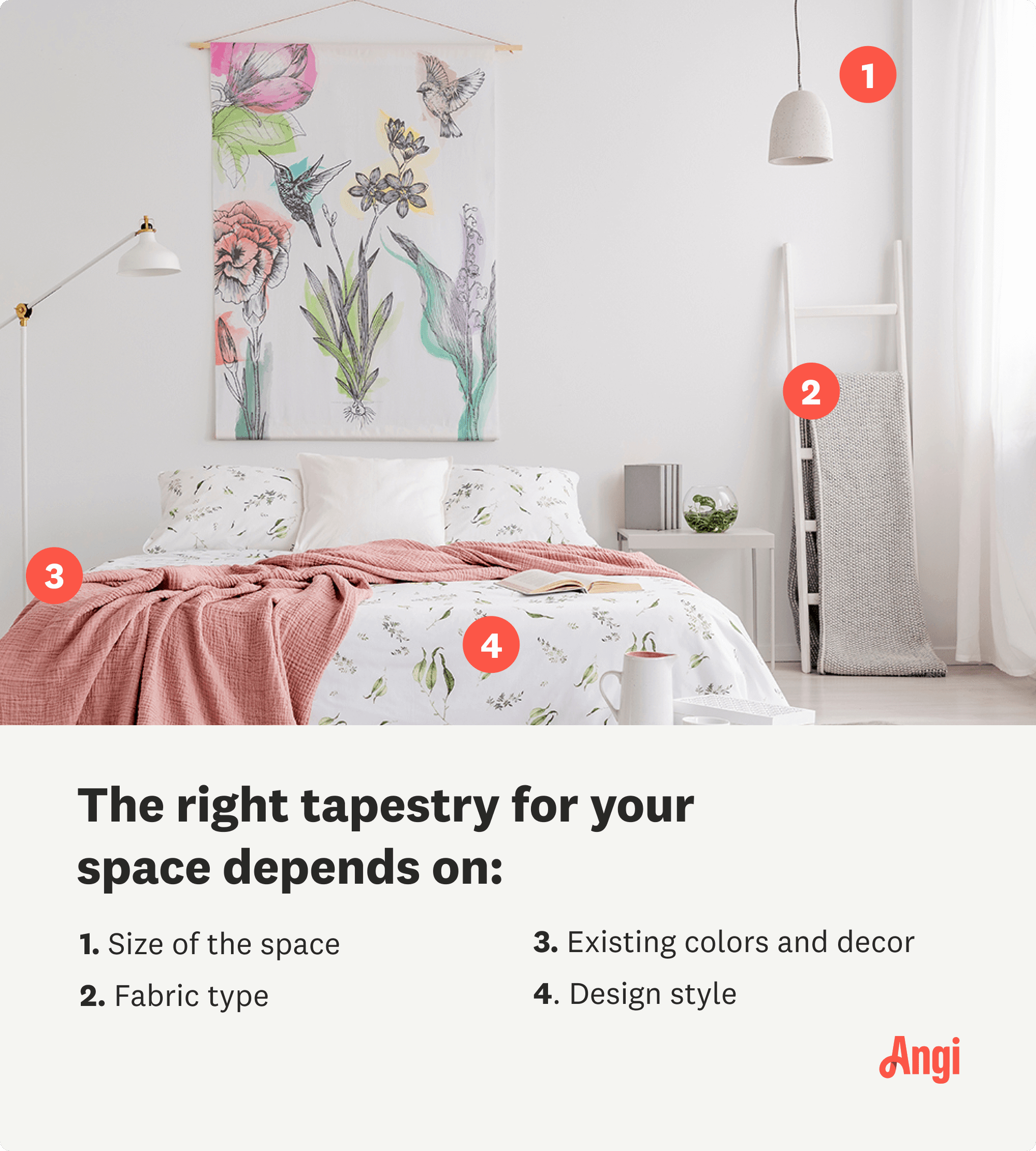 4 deciding factors for choosing the right tapestry for your space, including fabric type and existing colors and decor