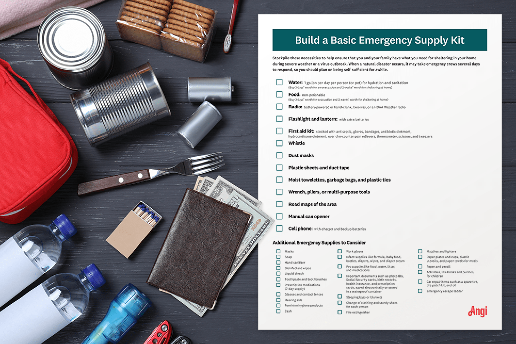 Checklist of items when planning to shelter in your home during sever weather or virus outbreak